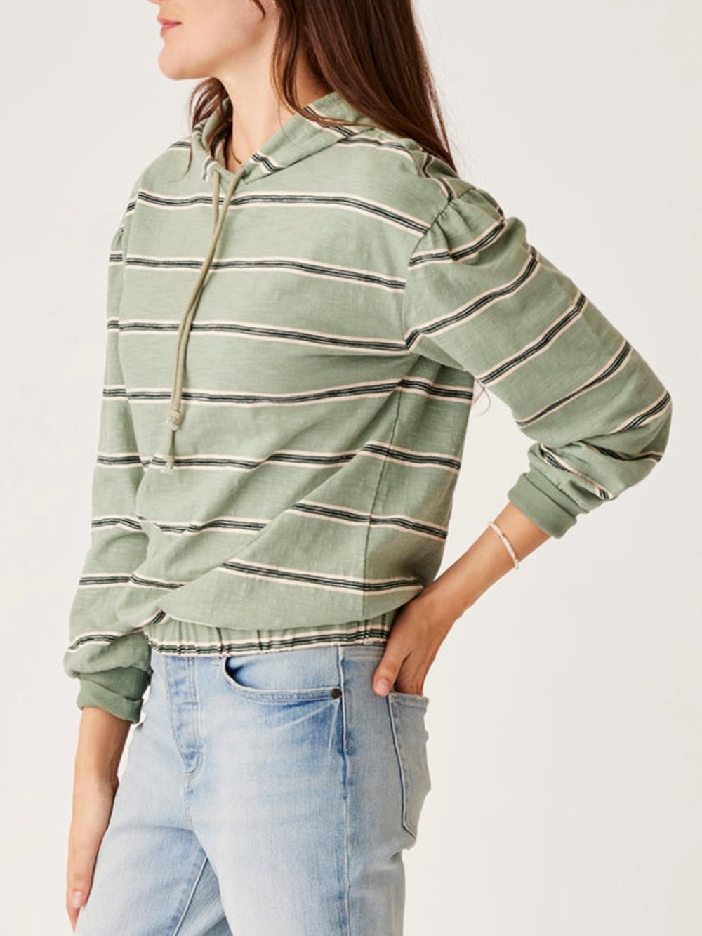 Carve Designs Birdie Slub Hoodie Lt. Cilantro Rugby Stripe Small